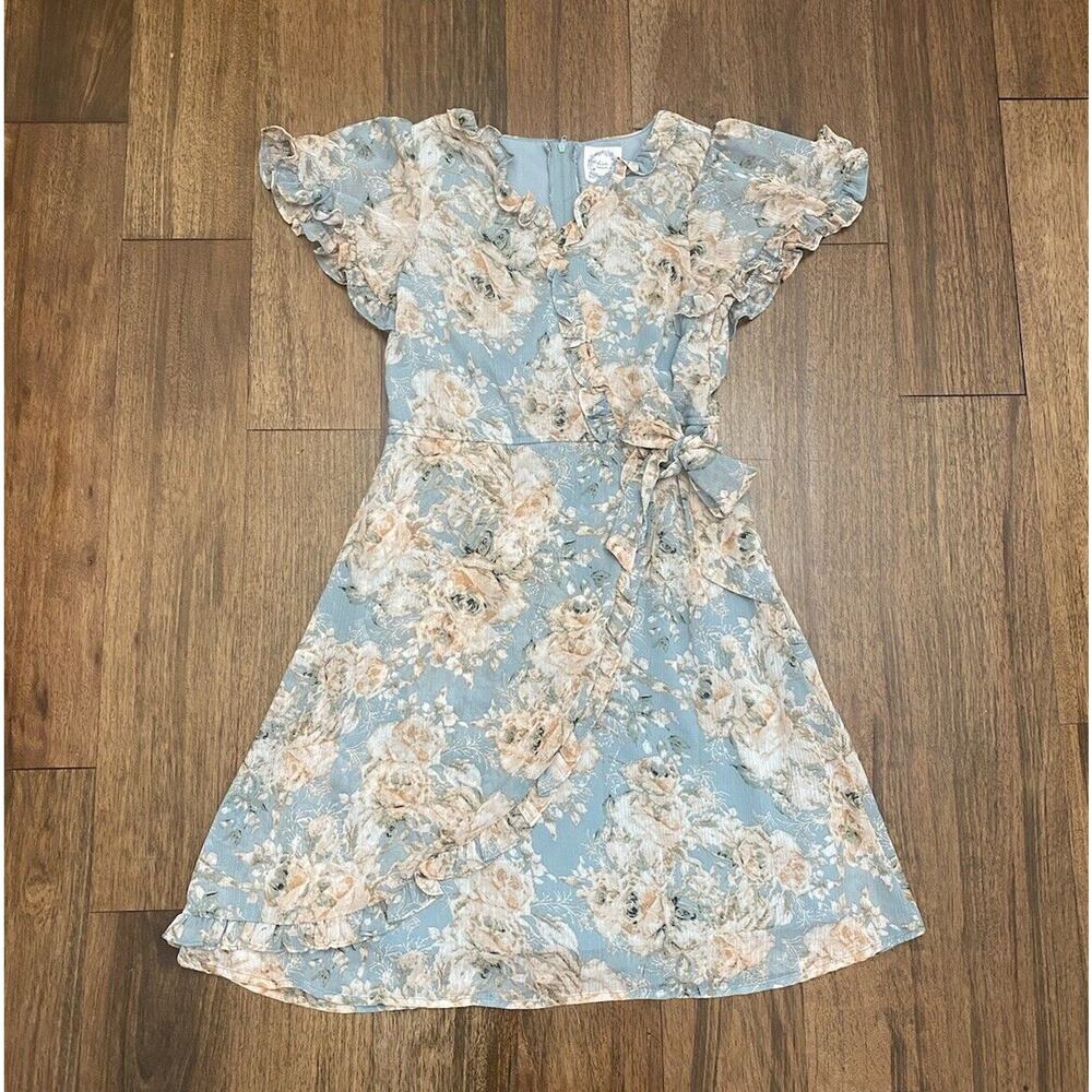 Blue Rain Dress Girls Sz 14 Floral Dress